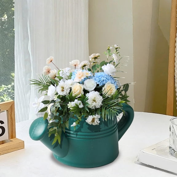 PpgejGEK Creative Durable Plastic Pitcher Style Vase Container, 3.35x3.07x2.83in Unique Flowerpot for Home Decor Tabletop, Decorative Vase for Dried Fresh Flowers, Green White Pink