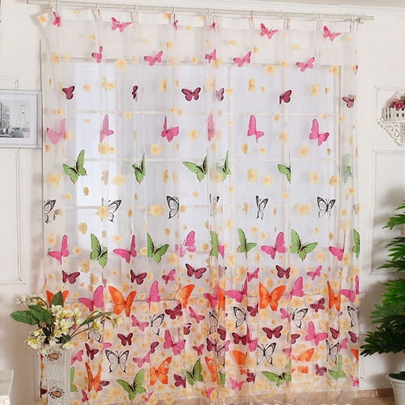 WWG Curtains for Bedroom Curtains for Living Room Butterfly Print Sheer Window Curtains for Living Room Bedroom Girl, Lightweight Chemical Fiber Drapes 39.4x78.7 Inch