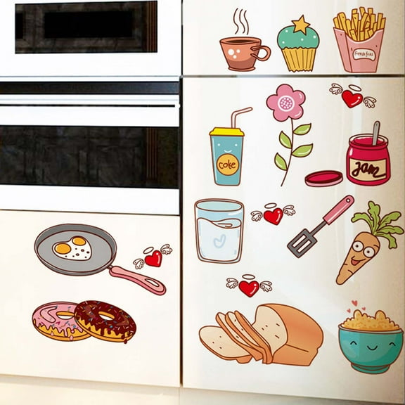 PpgejGEK Cute Cartoon Refrigerator Kitchen Wall Stickers, Removable Vinyl Decals for Cabinet Tile Restaurant Decoration, Waterproof Easy to Clean, 11.81x15.75 Inches