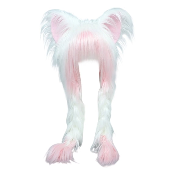 ufeghfjh Cute Cat Ear Winter Hat, Long Pile Thermal Beanie with Fringe Ear Flaps for Women Girls, Warm Fleece Outdoor Cold Weather Cap