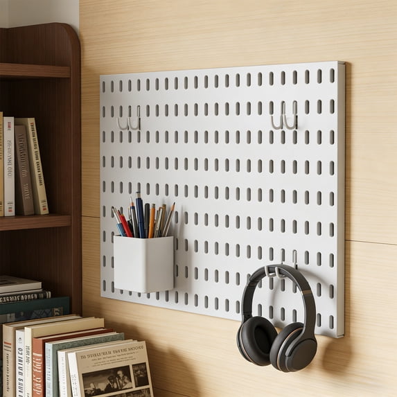 WWG No Drill Pegboard Wall Mount Multi Functional Draining Basket Storage Rack for Kitchen Wall Mounted Organizer with Adhesive Back 16.73x12.99 Inches