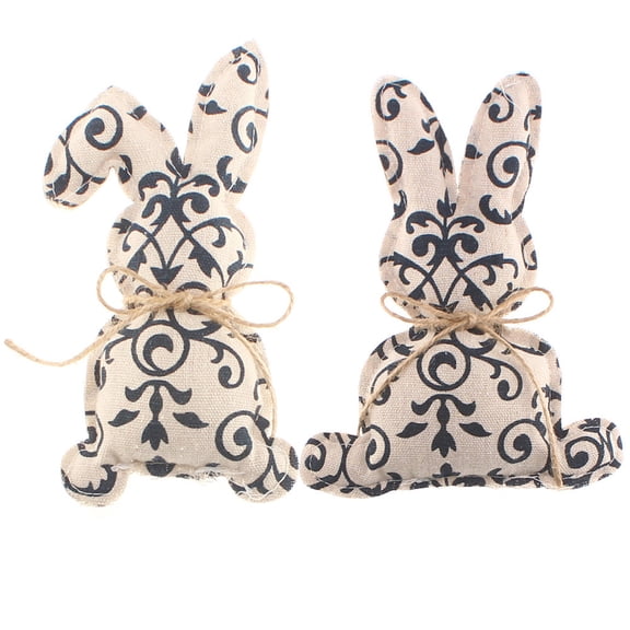 WWG Easter Blue and White Porcelain Fabric Bunny Ornament, Chinese Style Decorative Rabbit Figurine for Holiday Party Table Centerpiece, Festive Home Decor Supplies
