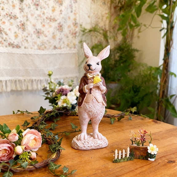 WWG Easter Bunny Decorations Resin Bunny Figurine Home Decor Living Room Gifts Idyllic Decorations for Mantel Tabletop Easter Party Brown Gold Silver Blue or Yellow 7.87 x 2.36