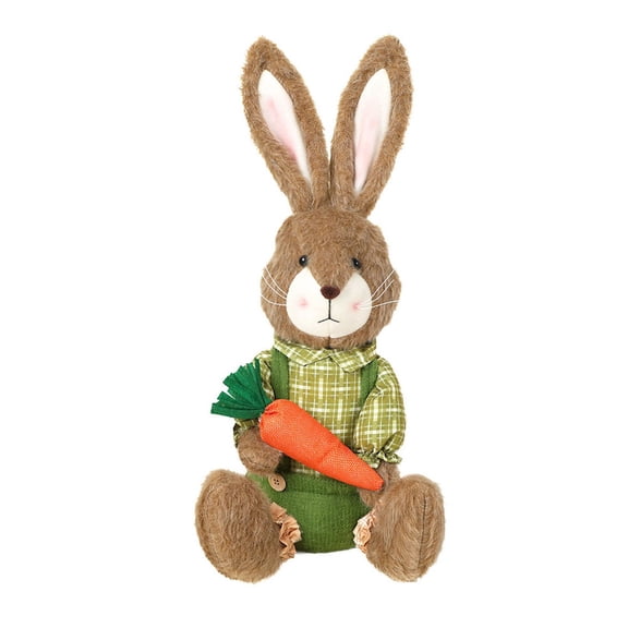 WWG Easter Bunny Holding Flower Basket and Carrot Figurine Ornament 18 Inch Soft Plush Stuffed Toy for Spring Home Decor Fireplace Mantel Table Centerpiece