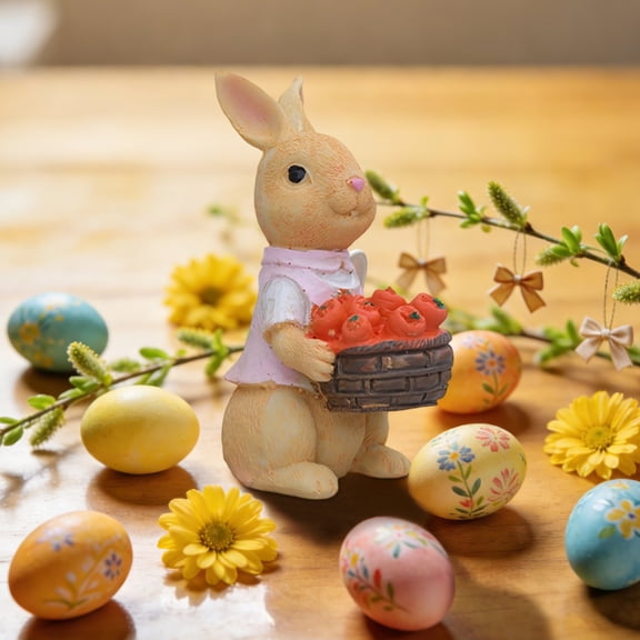 WWG Easter Bunny Resin Figurine Tea Room Decoration Cute Rabbit Statue for Desktop Shelf Home Living Room Holiday Gift