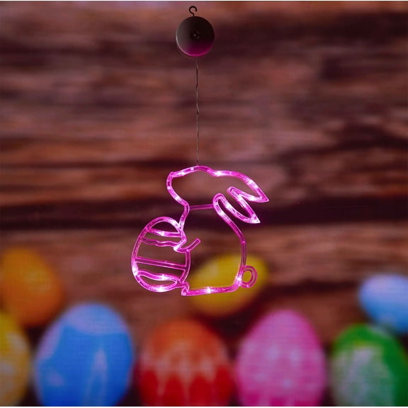 ufeghfjh Easter Bunny Shaped Hanging LED Light Battery Powered with Suction Cup Indoor Outdoor Holiday Decorative String Lights 9.84x7.87 Inches Multicolor