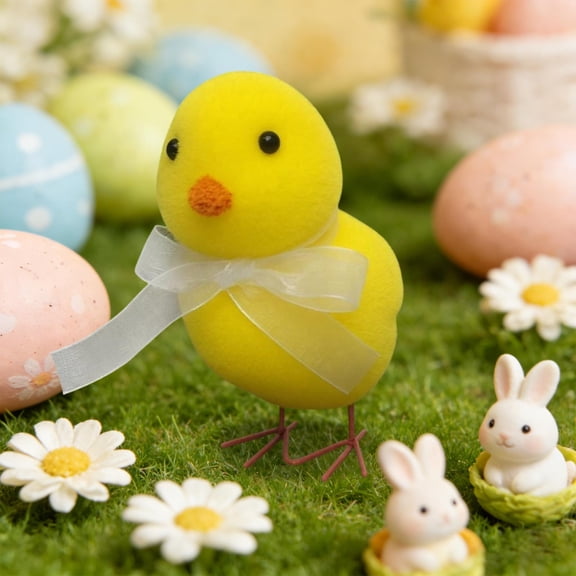 WWG Easter Colorful Simulation Flocked Chick Cute Decoration Foam Easter Ornaments Spring Home Party Decor Set of 6 Assorted Colors 7.09 x 5.51 Inches