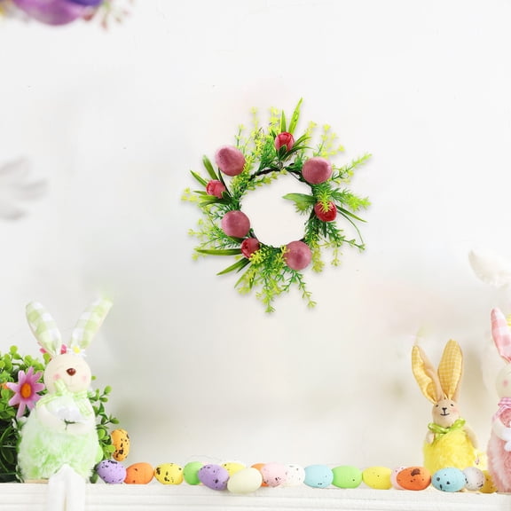 WWG Easter Egg Wreath Hanging Decorations with Artificial Flowers Plastic Round Wreath for Home Window Display and Door Hanging 9.84 Inches Diameter