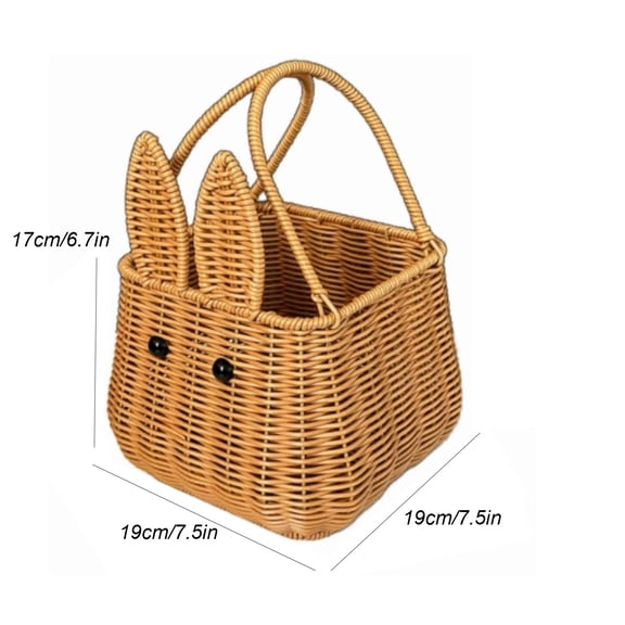 WWG Easter Hand Woven Storage Basket 7.5x7.5x6.7 Inch Plastic Rattan Carrying Basket for Spring Picnic Snacks Eggs Candy Storage Children Gift