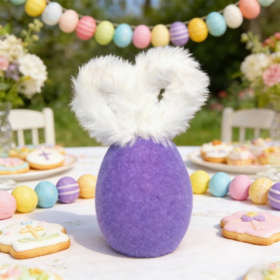WWG Easter Plush Bunny Ear Egg Decor Ornament Soft Fluffy Hanging Decoration for Home Party Easter Basket Fillers Assorted Colors 5.9 x 3.3 Inches