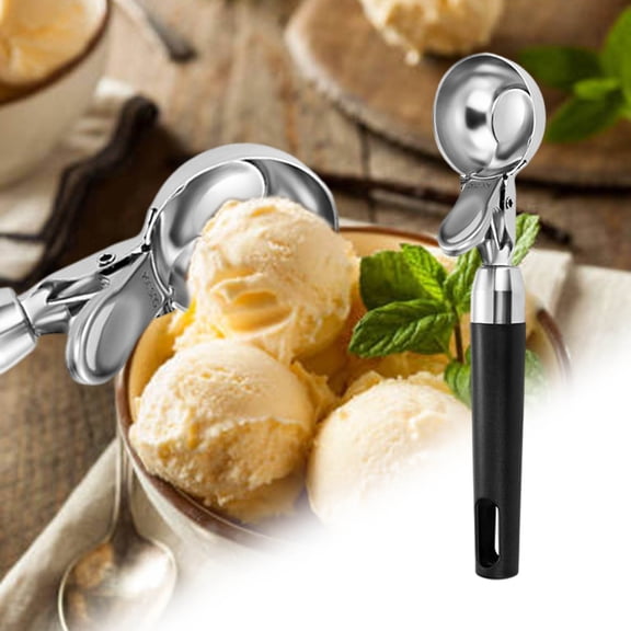 WWG Elastic Type 304 Stainless Steel Ice Cream Scoop with Spring Loaded Mechanism Non Stick for Fruit Ball Watermelon Melon Baller 19.5cm