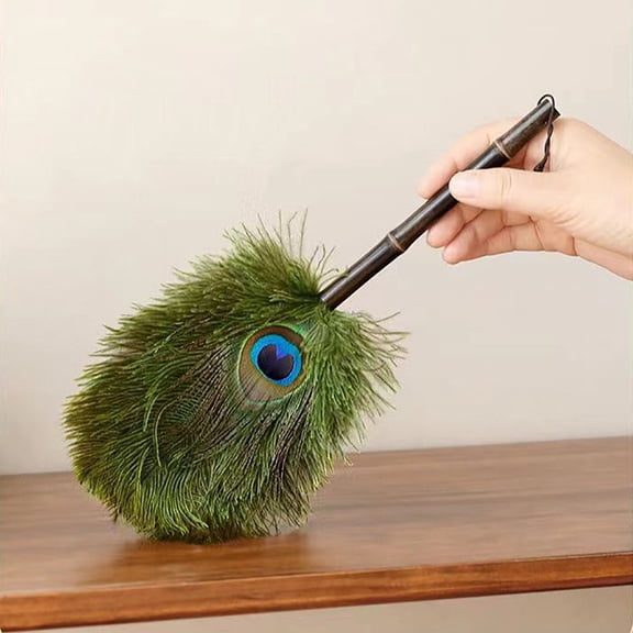 WWG Extendable Feather Duster with Long Handle Reusable Natural Peacock Feather Cleaning Tool for Ceiling Fans Blinds Furniture Dusting