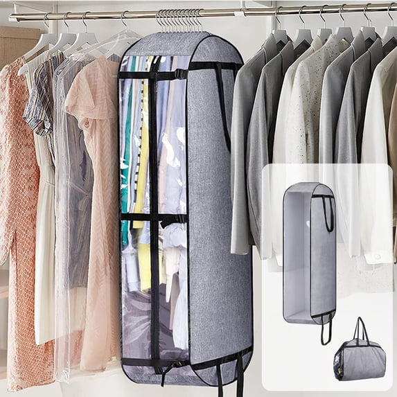 WWG Extra Large Thickened Garment Suit Bag for Closet Storage and Travel with Transparent Window Foldable Dust-Proof Hanging Clothes Protector White 49.2x23.6x9.8 in 125x60x25 cm