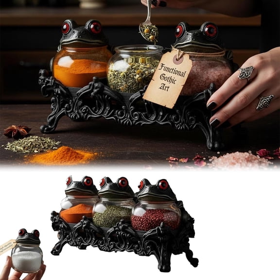 WWG Gothic Style Witch Spice Jar Set Glass Spice Jars with Iron Base Kitchen Decor Aromatherapy Storage Jars for Seasoning Halloween Dark Decor