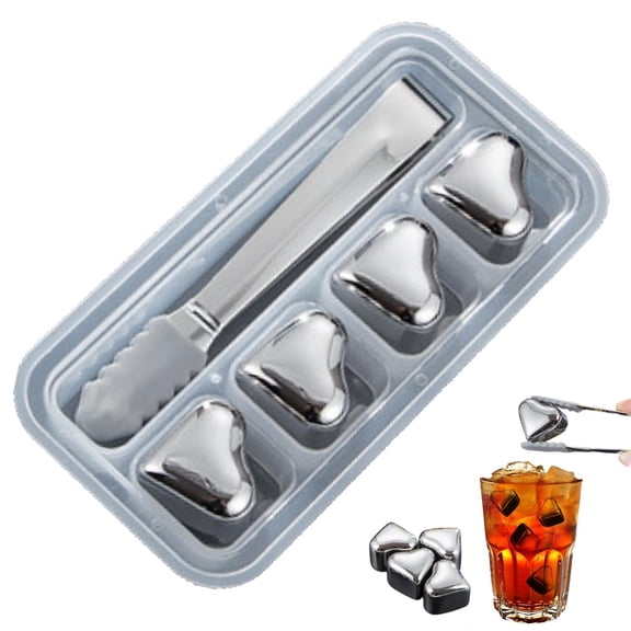 WWG Heart Shaped Stainless Steel Ice Cubes Set Reusable Metal Ice Stones for Whiskey Wine Cocktail Chilling 1.2 Inch