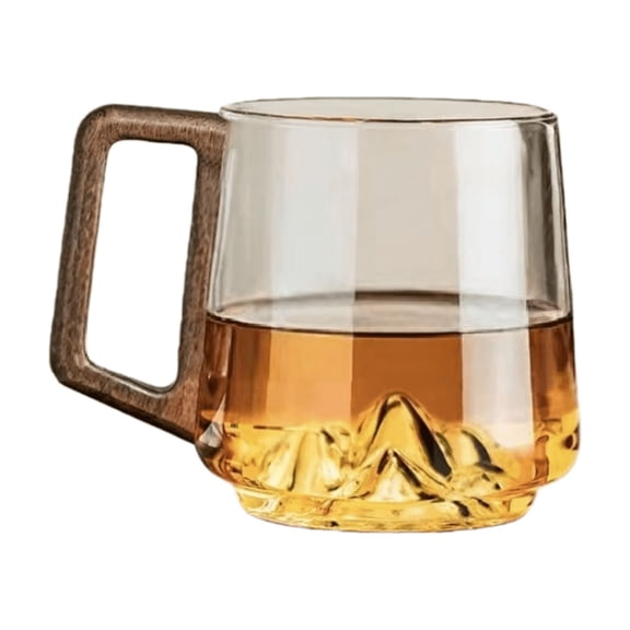 PpgejGEK High-Temperature Resistant Glass Tea Cup with Walnut Wood Handle, High-Borosilicate Heat Resistant Office Drinking Cup for Hot Tea or Iced Beverages, Durable and Stylish