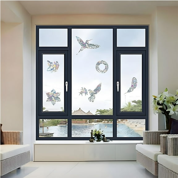 WWG Hummingbird Window Cling Non Adhesive Static Sticker, PET Film Glass Decal to Prevent Bird Collisions Adsorption Rainbow Glass Window Stickers