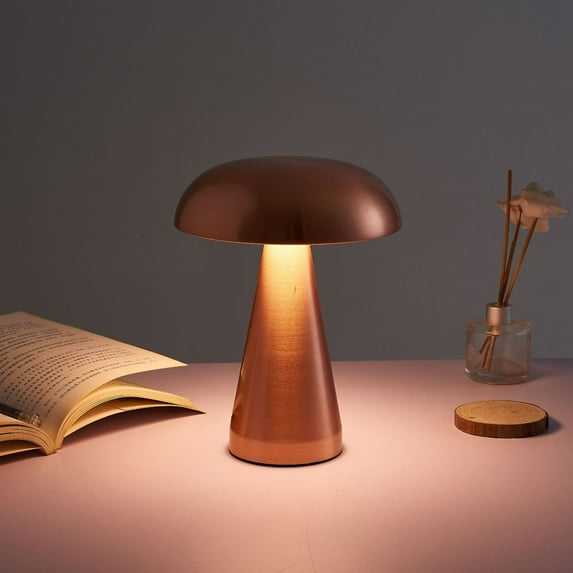 PpgejGEK LED Mushroom Table Lamp USB Rechargeable Bedside Night Light 3-Level Dimmable White Warm Natural Light for Hotel Bar Cafe Outdoor Dining Room