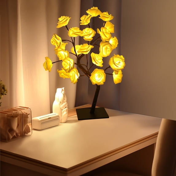ufeghfjh LED Rose Branch Table Lamp, USB Powered Artificial Flower Night Light, Adjustable Bonsai Desk Decor for Birthday Valentine's Day Gift, 46cm Height