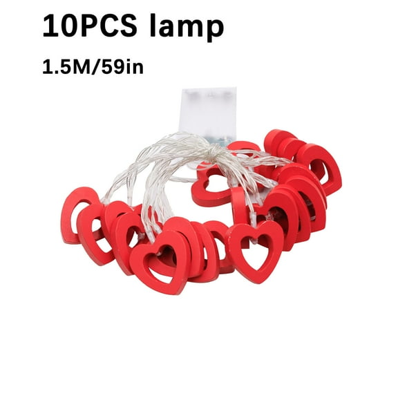 PpgejGEK LED Valentine's Day Decorative Lantern String Lights, Hollow Red Wooden Heart Lights for Proposal Wedding Party, 1.5m 10 Bulbs Battery Operated