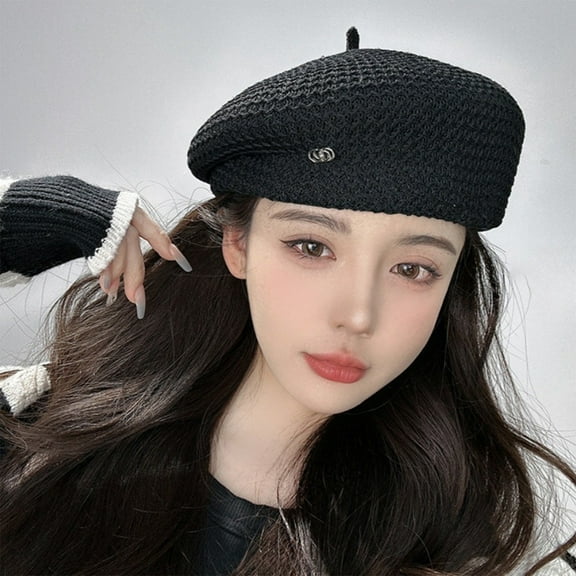 WWG Ladies' Summer Adjustable Beret Thin Casual Breathable Beach Hat for Outdoor Activities, Polyester Sun Hat for Women with Adjustable Strap, Cap Circumference 56-58cm