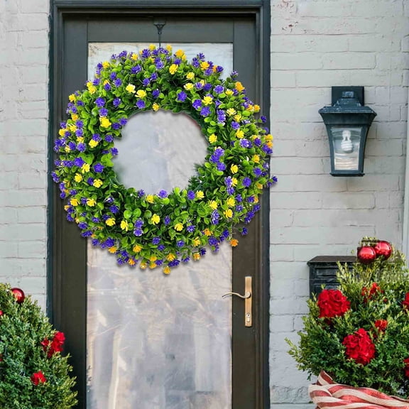 WWG Large Plastic Colorful Eucalyptus Wreath Faux Greenery Garland Summer Spring Front Door Wall Decor Welcome Sign, 15 Inch