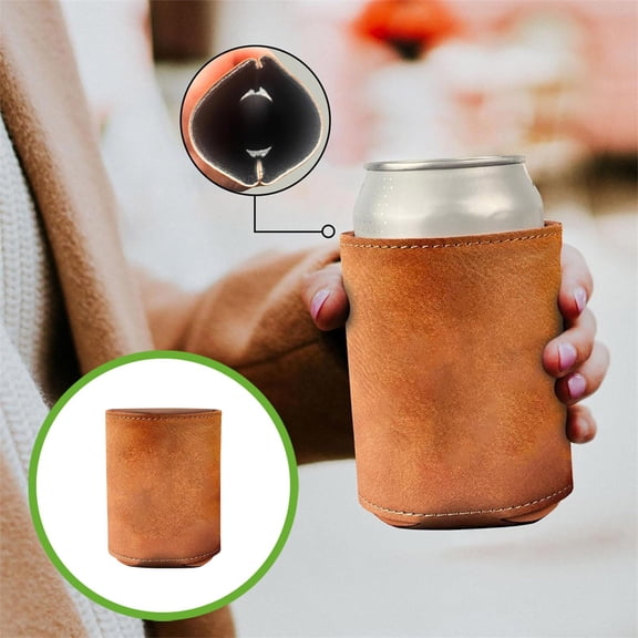 WWG Leather Can and Beer Bottle Sleeve Cover for Insulation and Drop Protection Fits Slim Standard Cans and Bottles Portable Foldable Design for Parties Picnics and Outdoors