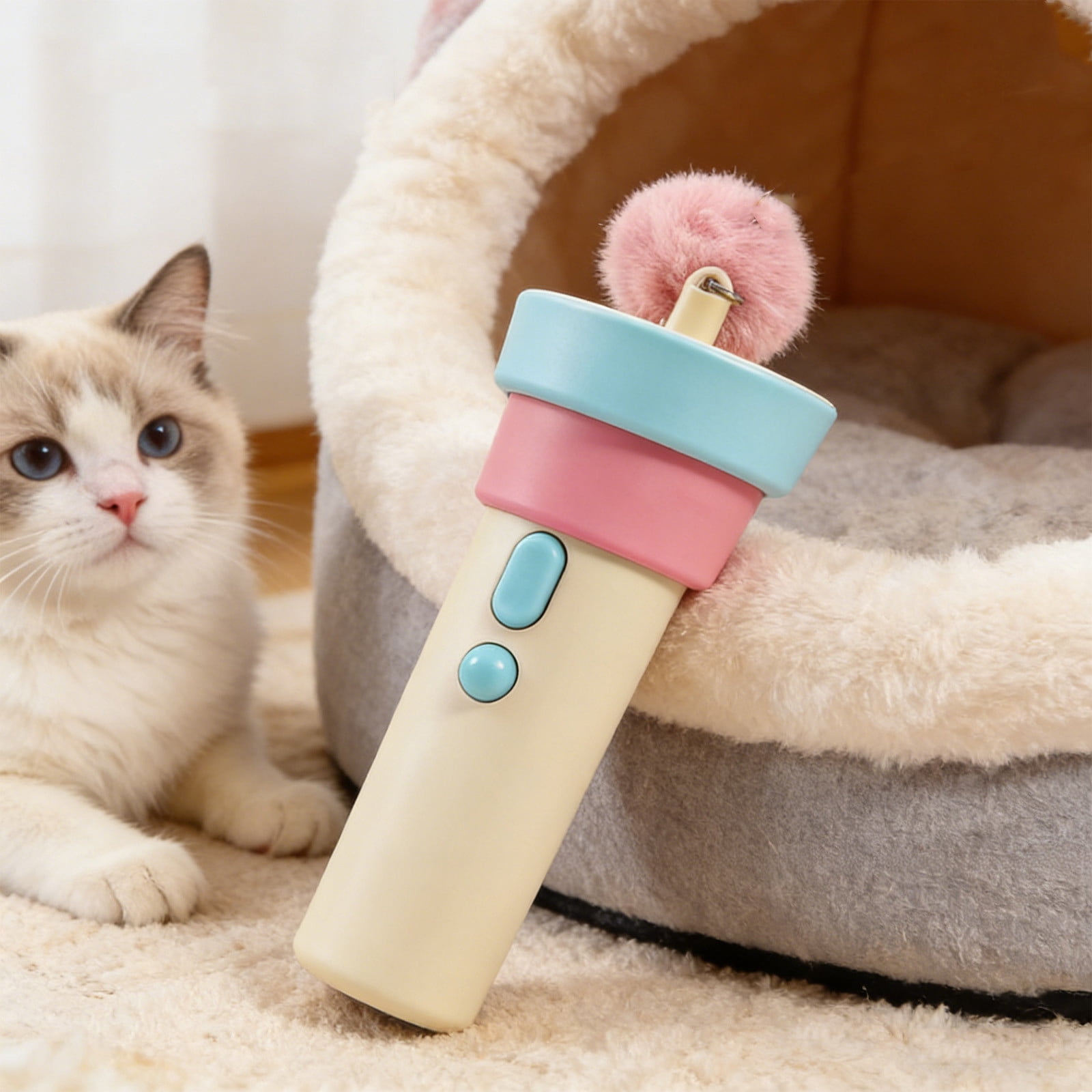 WWG Little Catapult Toy Funny Stick Fishing Device Recyclable Launching Automatic Cat Teaser Wand Interactive Toy for Cats with Feathers Pink or Black 5.90 x 2.75 Inches