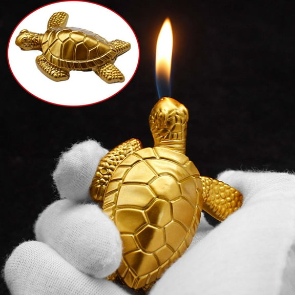 PpgejGEK Little Turtle Shaped Tabletop Decoration Butane Lighter, Personalized Plating Metal Windproof Open Flame Refillable Lighter, Novel Cute Gift (Gas Not Included), 2.72x1.46 Inches