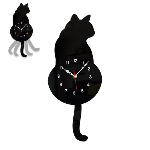 ufeghfjh Living Room Wall Clock with Wagging Cat Tail Design Quartz Movement Silent Sweep Hand Decorative Acrylic Clock for Home Office Kitchen and Bedroom Fun Gift for Cat Lovers