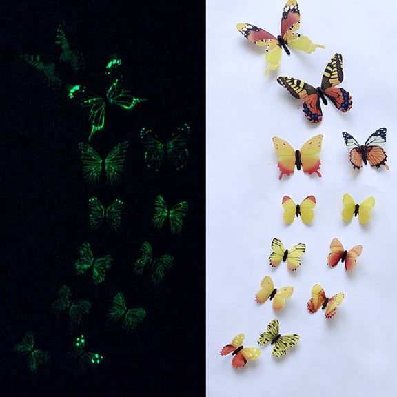 WWG Luminous Butterfly Wall Stickers Set of 12 Glow in the Dark 3D Decals for Bedroom Living Room Nursery Magnetic Home Decor