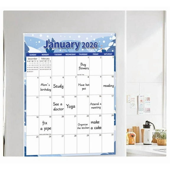 PpgejGEK Magnetic Refrigerator Calendar 2026 - 12-Month Fridge Calendar with Strong Magnet, Dry-Erase PET Surface, Easy to Clean, White Background for Lists and Reminders in Kitchen