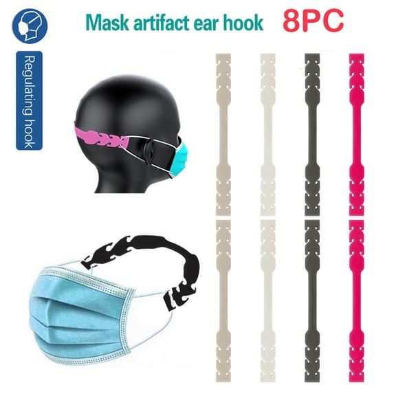 WWG Mask Ear Hook Extenders 8-Piece Set Random Colors Silicone Material Reusable Anti Slip Relief for Adults Children Comfortable Wear Long Time Use Elastic Straps