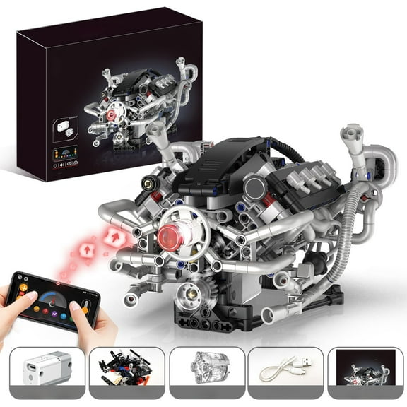 PpgejGEK Mechanical Power Assembly Kit Model Building Set with Motor and Bluetooth Control 25x20x7cm 9.8x7.9x2.8in Plastic Engine Car Model for Teens 14+