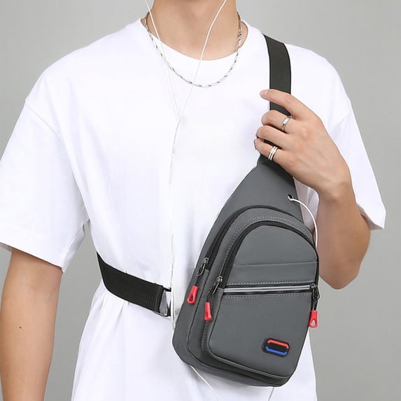 WWG Men's Crossbody Bag Waterproof Chest Bag Multifunctional Sports Outdoor Leisure Shoulder Backpack Messenger Bag Lightweight Nylon with Headphone Port 11.81x6.69x1.97in