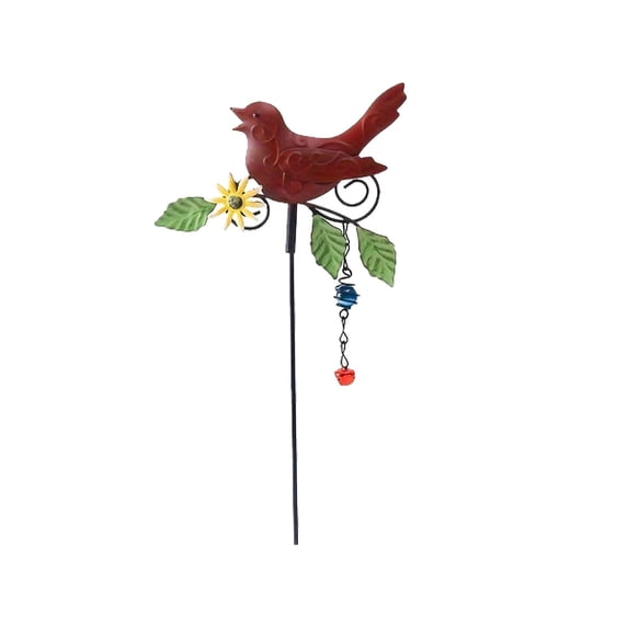 WWG Metal Decorative Garden Stakes with Bird and Flower Design Indoor Outdoor Patio Yard Decor Wind Chime Effect Spring Themed Lawn Ornament