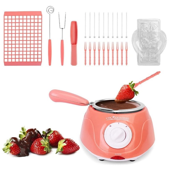 PpgejGEK Mini Chocolate Fondue Melting Pot Warmer Machine with Temperature Control for Milk Chocolate Cheese Candy DIY Dessert Kit Includes Forks Sticks and Pans
