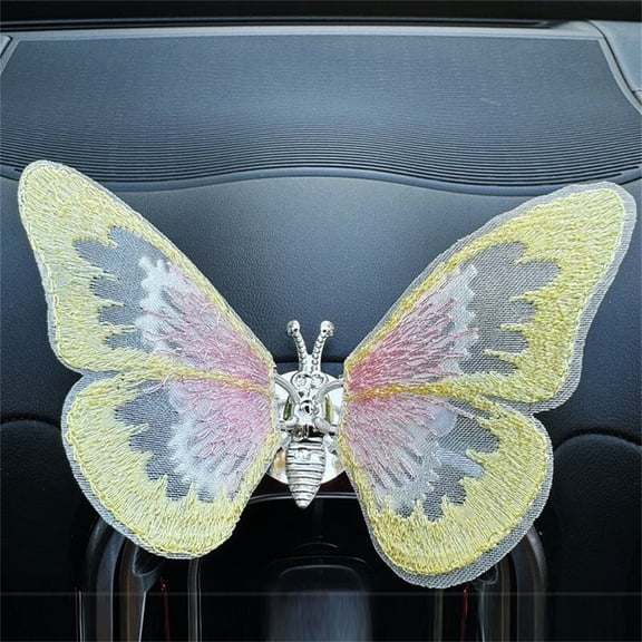 WWG Moving Embroidered Butterfly Car Air Vent Clip Decoration with Alloy Body Fluttering Interior Ornament Gift for Women