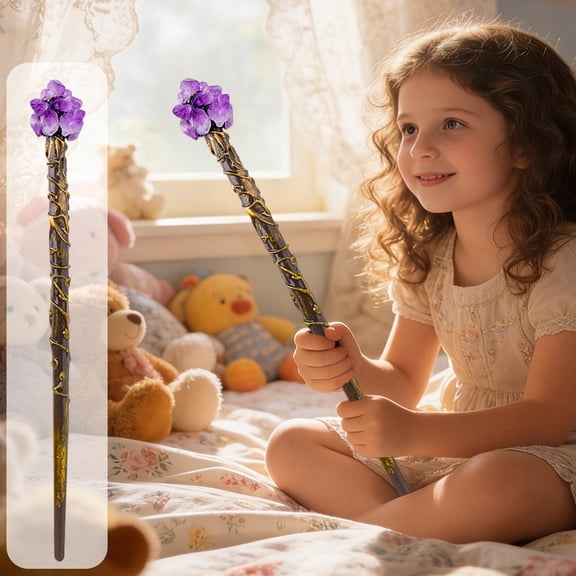 PpgejGEK Natural Crystal Primitive Stones Magic Scepter Retro Fairies Stick Half Gemstones Crystal Cane Accessories Handmade Retro Wand Purple Blue Red Color Decorative Prop