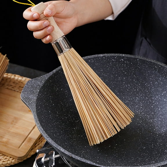 PpgejGEK Natural Wood Pot Scrubber Brush Old-Fashioned Dish Washing Brush for Kitchen Sink Grill Bathtub Cleaning Strong Flexible Eco-Friendly 9.8 Inches