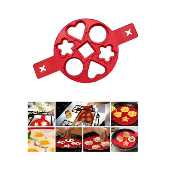 WWG Nonstick Pancake Maker Mould 7 Cavity Omelette Ring Tool Home Kitchen Food Grade Silicone Heat Resistant Easy Clean for Eggs Pancakes