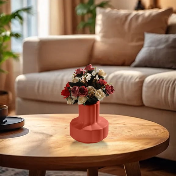 WWG Nordic Style Plastic Vase Flower Pot, Faux Ceramic Decorative Bowl for Fresh or Dried Flowers, Home Decor Centerpiece in Red Blue White, 5.71x4.72x4.72 Inches