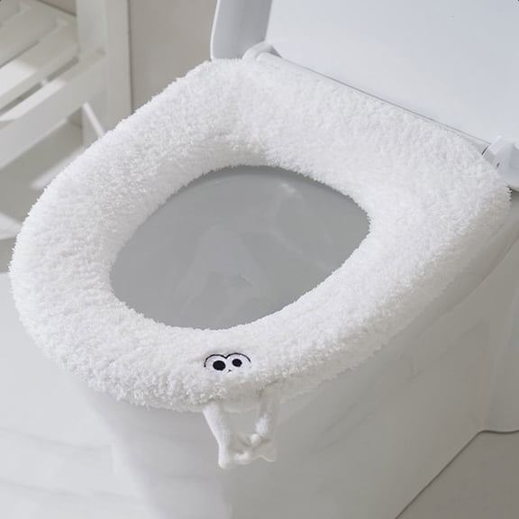 WWG Plush Toilet Seat Cushion with Handle 16.5x14.6 Inch, Winter Thickened Toilet Cover, Washable Universal Fit for Standard Toilet