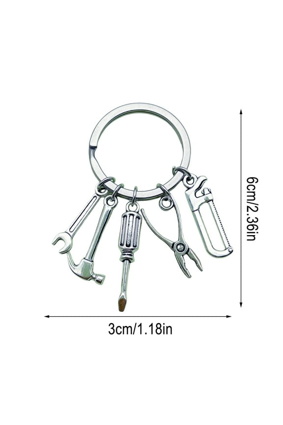 Saw Screwdriver Wrench Drill Tool Pendant Keyring Ring Keychain Mini Tool Charm Set for DIY Enthusiast Dad Gift Metal Accessory