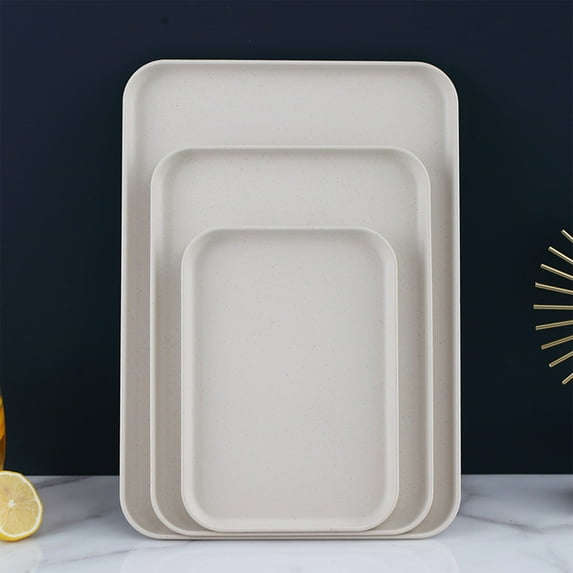 WWG Set of 3 Rectangular Plastic Serving Trays Large Medium Small Sizes for Snacks Tea Cups Dinner Plates Household Kitchen Party Dishware Durable Easy Clean Multi Color Options
