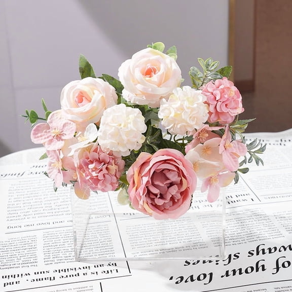 WWG Simulated Flower Bouquet Artificial Silk Peony Rose Hydrangea for Home Decoration Wedding Table Centerpiece Photography Prop Fake Flowers No Maintenance 30 cm Length