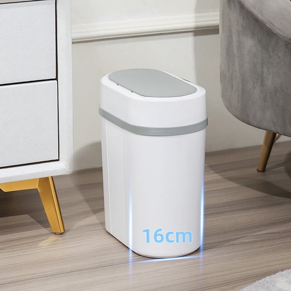 WWG Smart Sensor Automatic Flip Lid Wastebasket, Battery Powered Motion Sensing Trash Can with 9-12L Capacity, Slim Design for Bathroom and Kitchen Cracks, White Plastic Waterproof Bin
