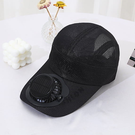 WWG Solar Powered & USB Charging Fan Hat Top Detachable Outdoor Sun Protection Breathable Cap with 360鎺?Rotating Fan LED Display 21.3-23.3in Head Size
