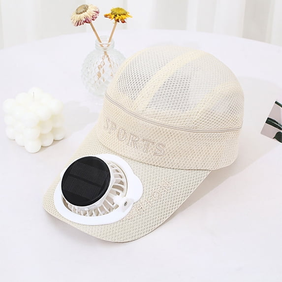 WWG Solar Powered & USB Charging Fan Hat Top Detachable Outdoor Sun Protection Breathable Cap with 360鎺?Rotating Fan LED Display 21.3-23.3in Head Size