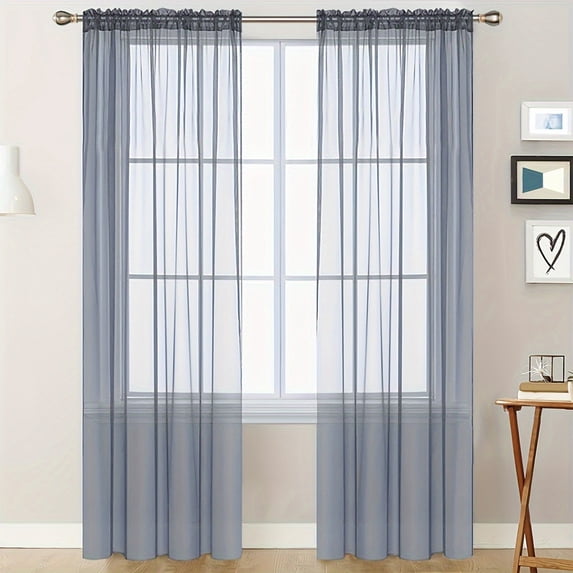 WWG Solid Color Sheer Rod Pocket Curtains, Semi-Transparent Voile Drapes for Living Room and Bedroom, Light and Airy Polyester Fabric (39x51 Inches)